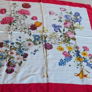 Gucci Floral Silk Scarf with Red and White